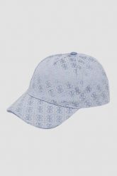 GUESS Błękitna logowana czapka Baseball Cap. Niebieskie czapki i kapelusze damskie Guess, z aplikacjami. W wyprzedaży za 129.99 zł.