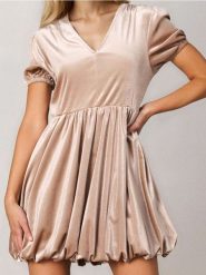 Sukienka mini bombka - złoty. Żółte sukienki damskie Sinsay, l, bez wzorów, bez kołnierzyka, bez ramiączek, mini, bombki. Za 59.99 zł.