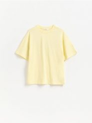 Bawełniany t-shirt oversize - żółty. Żółte t-shirty damskie Reserved, l, bez wzorów, z bawełny, bez kołnierzyka. Za 39.99 zł.