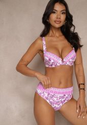 Fuksjowe Bikini Zdobione Ornamentalnym Printem Biustonosz i Figi Mirulea. Czerwone bikini damskie Renee, s, z aplikacjami. Za 59.99 zł.