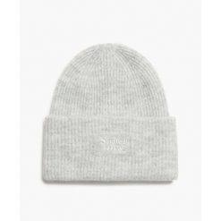 Czapka damska z miękkiego prążkowanego materiału Superdry. Szare czapki i kapelusze damskie Superdry., na zimę, bez wzorów, z dzianiny, eleganckie. Za 123.30 zł.