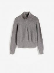 Sweter z zapięciem na zamek - szary. Szare swetry damskie Reserved, l, bez wzorów, z dzianiny, bez kołnierzyka, bez ramiączek, bez kaptura. Za 129.99 zł.