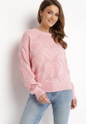 Różowy Sweter w Serca o Klasycznym Fasonie ze Ściągaczami Biriet. Czerwone swetry damskie Born2be, m, bez wzorów, z bawełny, klasyczne, bez kołnierzyka, bez ramiączek, bez kaptura. Za 89.99 zł.