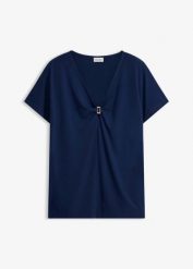 T-shirt z ozdobnym kółeczkiem. Zielone bluzki damskie bonprix, bez wzorów, eleganckie, bez kołnierzyka, bez ramiączek. Za 37.99 zł.