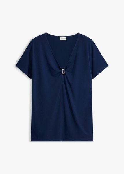 T-shirt z ozdobnym kółeczkiem. Zielone bluzki damskie bonprix, bez wzorów, eleganckie, bez kołnierzyka, bez ramiączek. Za 37.99 zł.