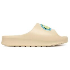 Klapki damskie Lacoste Serve Slide 2.0. Białe klapki damskie Lacoste, bez wzorów, z dresówki, sportowe, bez obcasa. Za 233.20 zł.