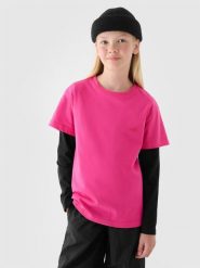 4F T-shirt gładki dziewczęcy - różowy 152 (11-12 lat). Czerwone t-shirty i topy dla dziewczynek 4f, bez wzorów, z bawełny, bez ramiączek. W wyprzedaży za 19.99 zł.