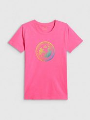 4F T-shirt regular z nadrukiem damski - różowy XS. Czerwone koszulki sportowe damskie 4f, xs, bez wzorów, z bawełny, klasyczne, bez kołnierzyka. Za 59.99 zł.