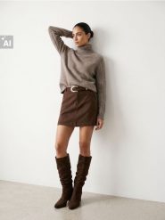 Sweter z golfem z domieszką wełny i ozdobnymi rękawami - brązowy. Brązowe swetry damskie Sinsay, l, bez wzorów, z wełny, bez kołnierzyka, bez ramiączek, bez kaptura. Za 59.99 zł.