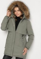 Zielona Casualowa Kurtka Parka z Kapturem z Futerkiem Nallorea. Zielone kurtki damskie Born2be, l, bez wzorów, z dzianiny, klasyczne, z kapturem. Za 299.99 zł.