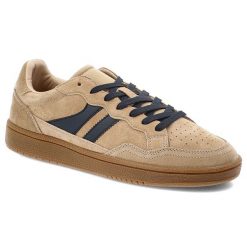 Sneakersy męskie Filippo, cholewka ze skóry naturalnej zamszowej z perforacją i wstawkami ze skóry licowej wiązane na płaskiej podeszwie, beżowe, MP7. Brązowe półbuty na co dzień męskie Filippo, ze skóry, bez zapięcia. Za 199.00 zł.