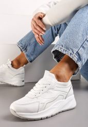 Białe Sznurowane Sneakersy na Grubej Podeszwie z Błyszczącymi Wstawkami Nithirela. Białe obuwie sportowe damskie Renee, bez wzorów. Za 109.99 zł.