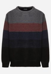 Granatowy Sweter z Wełną w Paski Ettarine. Niebieskie swetry przez głowę męskie Born2be, na zimę, m, bez wzorów, z wełny, bez kołnierzyka. Za 89.99 zł.