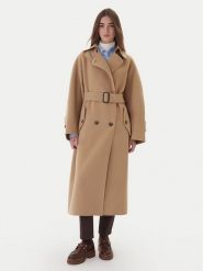 Weekend Max Mara Płaszcz wełniany Cadine 2525016022 Beżowy Regular Fit. Brązowe płaszcze damskie Weekend Max Mara, na zimę, bez wzorów, z wełny, bez kaptura. Za 3,049.00 zł.