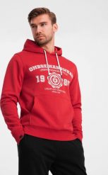 Ombre Męska bluza z kapturem kangurka z nadrukiem w stylu college czerwona V1 OM-SSPS-0143 XL. Czerwone bluzy męskie Ombre, m, bez wzorów, z kapturem. Za 169.99 zł.