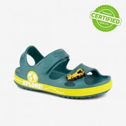 Sandały dziecięce Coqui Yogi dla chłopca. Zielone sandały chłopięce Coqui, z materiału, bez zapięcia. Za 125.99 zł.