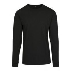 Koszulka Z Długim Rękawem Unisex Dla Dorosłych Z Prążkowanymi Mankietami. Czarne koszulki sportowe damskie BUILD YOUR BRAND, l, bez wzorów, prążkowane, sportowe, bez kołnierzyka. Za 86.99 zł.