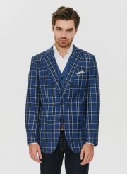 PAKO LORENTE – Granatowa marynarka w kratę - Pako Lorente. Marynarki męskie Pako Lorente, bez wzorów, z poliesteru, casualowe. Za 399.99 zł.