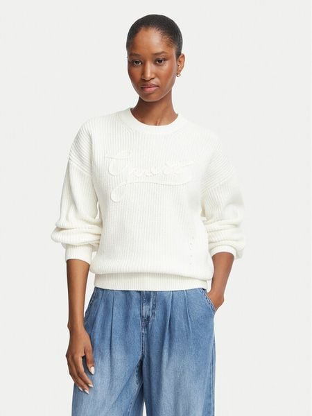 Guess Sweter W6BR27 Z1409 Kremowy Regular Fit. Białe swetry damskie Guess, xl, z aplikacjami, bez kołnierzyka, bez ramiączek, bez kaptura. Za 474.99 zł.