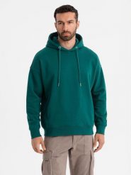 Dresowa bluza unisex z kieszeniami i kapturem ciemnozielona V17 OU-SNBC-0105 XL/XXL. Zielone bluzy damskie Ombre, xl, bez wzorów, z dresówki. Za 332.81 zł.