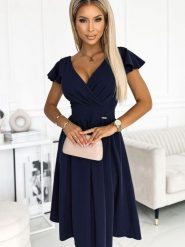 Sukienka Model 425-3 Matilde Navy - Numoco. Niebieskie sukienki damskie NUMOCO, l, bez wzorów, z elastanu, bez kołnierzyka, plus size, bez ramiączek, mini, kopertowe. Za 323.13 zł.