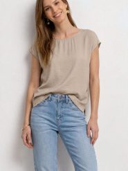 Street One koszulka z dekoltem Kobiety wiskoza beżowy, 40. Brązowe t-shirty damskie Street One, bez wzorów, z wiskozy, street, bez kołnierzyka. Za 149.95 zł.
