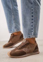 Brązowe Sneakersy z Geometrycznym Wzorem z Boku Mehida. Brązowe obuwie sportowe damskie Renee, z aplikacjami, z jeansu. Za 119.99 zł.