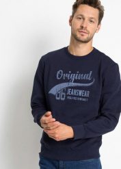 Bluza z miękkiego materiału z bawełną (2 szt.). Niebieskie bluzy męskie bonprix, l, bez wzorów, z bawełny, bez kaptura. Za 169.98 zł.