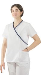 Visent Bluza medyczna kosmetyczna damska lekarska biały / granatowa lamówka 44. Białe bluzy damskie Visent, bez wzorów, bez kaptura. Za 64.99 zł.