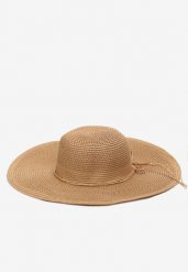 Beżowy Pleciony Kapelusz z Szerokim Rondem i Wiązaniem Xandothea. Brązowe czapki i kapelusze damskie Born2be, na lato, bez wzorów, eleganckie. Za 39.99 zł.