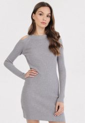 Szara Sukienka Felynore. Szare sukienki damskie Born2be, l, bez wzorów, z dzianiny, bez kołnierzyka, bez ramiączek, mini, dopasowane. Za 54.99 zł.