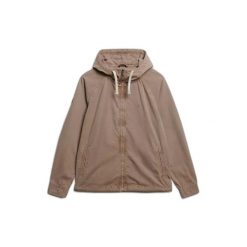 Kurtka z kapturem z przecieranego materiału Superdry. Brązowe kurtki męskie Superdry., xl, z aplikacjami, z materiału, eleganckie, z kapturem. Za 461.45 zł.