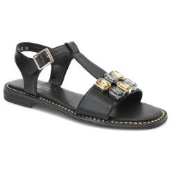 Czarne Sandały S.Barski Eleganckie Obuwie Damskie. Czarne klapki damskie S.BARSKI, bez wzorów, z koronki, bez obcasa, bez zapięcia. Za 99.00 zł.