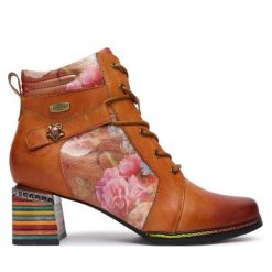 Botki Laura Vita. Brązowe botki damskie Laura Vita, bez obcasa, na słupku, bez zapięcia. Za 649.99 zł.