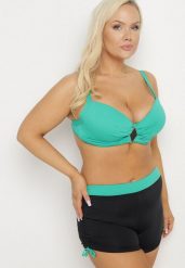 Zielono-Czarne Bikini Biustonosz i Majtki ze Ściągaczami Ulonaniela. Zielone bikini damskie Born2be, na lato, plus size, z aplikacjami, plus size. Za 89.99 zł.