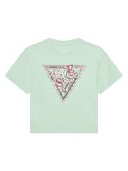Guess T-Shirt J5GI04 K6YW4 Zielony Regular Fit. Zielone t-shirty i topy dla dziewczynek Guess, z aplikacjami, z bawełny, bez ramiączek. Za 59.99 zł.