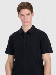 4F Koszulka polo regular męska - czarna XL. Czarne koszulki polo męskie 4f, m, bez wzorów, z bawełny, bez kołnierzyka, bez ramiączek. Za 99.99 zł.