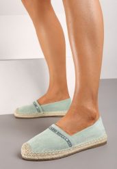 Jasnozielone Espadryle z Plecioną Podeszwą i Noskiem Effily. Zielone espadryle damskie Born2be, na lato, z aplikacjami, eleganckie, bez obcasa, na obcasie, bez zapięcia. Za 29.99 zł.