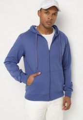Granatowa Bluza z Bawełną Kapturem i Sznurkami Asallin. Niebieskie bluzy męskie Born2be, l, bez wzorów, z bawełny, z kapturem. Za 59.99 zł.