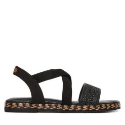 Sandały Tamaris. Czarne sandały damskie Tamaris, bez wzorów, bez obcasa, na płaskiej podeszwie, bez zapięcia. Za 259.99 zł.