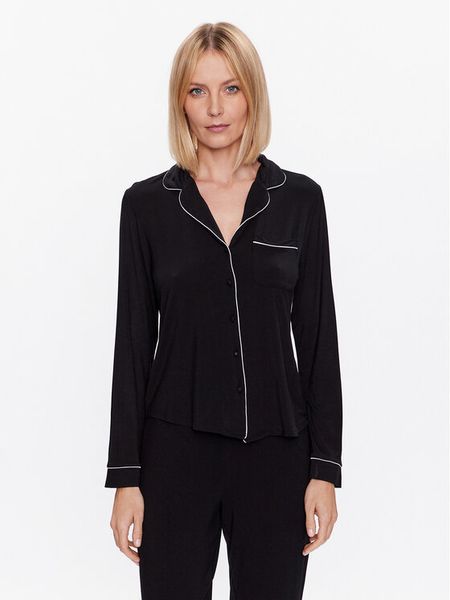 Hunkemöller Koszulka piżamowa Jacket 201739 Czarny Regular Fit. Czarne koszule nocne damskie Hunkemöller, xxl, bez wzorów, z wiskozy. Za 139.99 zł.