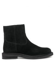 Geox Botki D Serilda D46WYB 00022 C9999 Czarny. Czarne botki damskie Geox, ze skóry, bez obcasa, na płaskiej podeszwie, bez zapięcia. Za 419.99 zł.