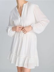Wiskozowa sukienka mini - biały. Białe sukienki damskie Sinsay, l, bez wzorów, z wiskozy, bez kołnierzyka, bez ramiączek, mini. W wyprzedaży za 33.99 zł.