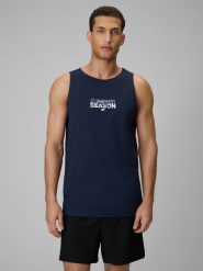 4F Koszulka bez rękawów regular z nadrukiem męska - granatowa M. Niebieskie t-shirty męskie 4f, na lato, m, bez wzorów, z bawełny, klasyczne, bez kołnierzyka. Za 59.99 zł.