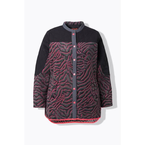 Damskie Długa kurtka polarowa wzór w panterkę stójka długi rękaw. Czarne kurtki damskie Ulla Popken, plus size, bez wzorów, z materiału, bez kaptura. Za 279.99 zł.