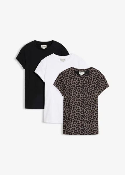 Koszulka (3 szt.). Białe t-shirty damskie bonprix, bez wzorów, bez kołnierzyka. Za 114.99 zł.