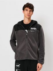 Bluza zip hoodie NASA - szary. Szare bluzy męskie Sinsay, l, bez wzorów, bez kaptura. Za 79.99 zł.