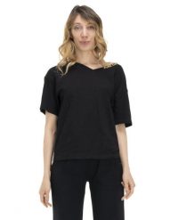Damski T-shirt z dekoltem w kształcie litery V w kolorach ziemi. Czarne t-shirty damskie LEONE 1947 APPAREL, l, bez wzorów, z bawełny, sportowe, bez kołnierzyka. Za 63.11 zł.