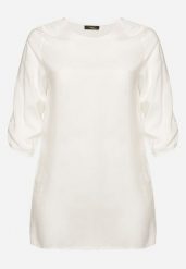 Biała Klasyczna Tunika z Marszczonymi Rękawami Evianas. Białe bluzki damskie Born2be, xl, bez wzorów, eleganckie, bez kołnierzyka, bez ramiączek. Za 44.99 zł.