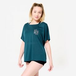 Koszulka z krótkim rękawem do tańca nowoczesnego damska Starever. Niebieskie koszulki sportowe damskie DOMYOS, m, bez wzorów, z lyocellu, bez kołnierzyka, bez ramiączek, na jogę i pilates. Za 64.99 zł.